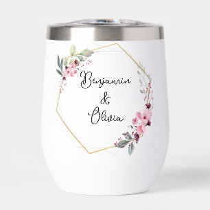 Pink and Gold Floral Wedding Thermal Wine Tumbler