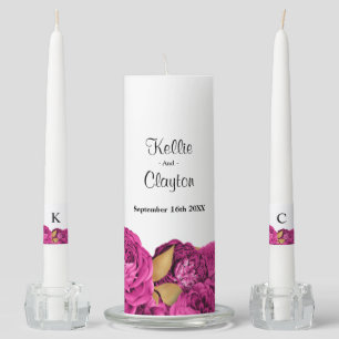 Pink And Gold Floral Wedding Unity Candle Set