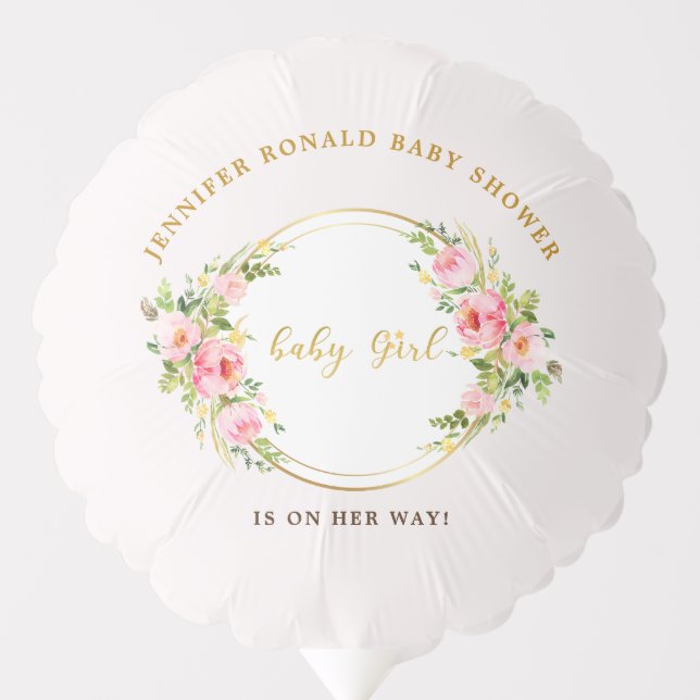 Pink and Gold flower Baby girl baby shower Balloon (Front)