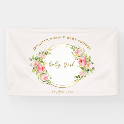 Pink and Gold flower Baby girl baby shower  Banner