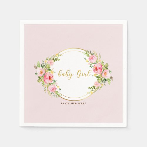 Pink and Gold flower Baby girl baby shower Napkins