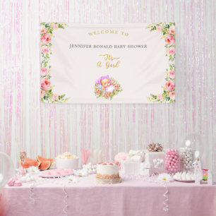 Pink and Gold Flower theme its a girl baby shower Banner