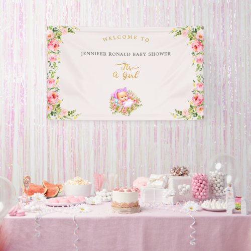 Pink and Gold Flower theme its a girl baby shower  Banner
