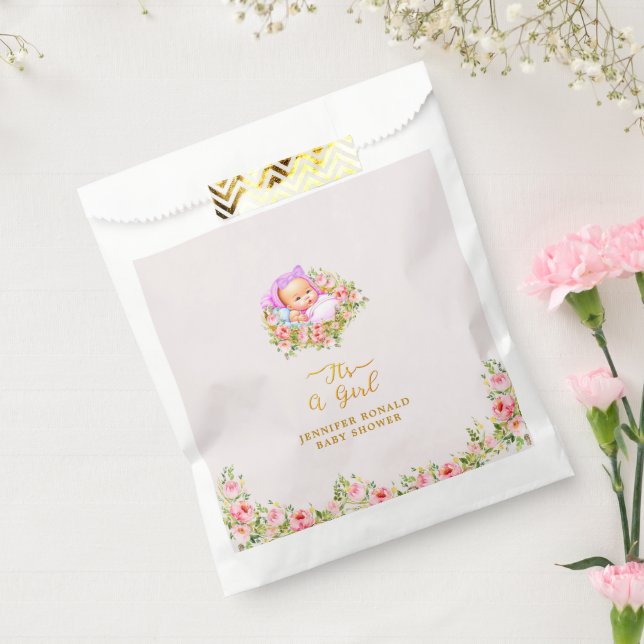 Pink and Gold Flower theme its a girl baby shower  Favor Bag (Sealed)