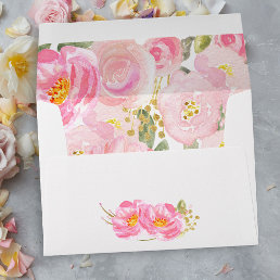Pink and Gold Flowers Pretty Floral Envelope