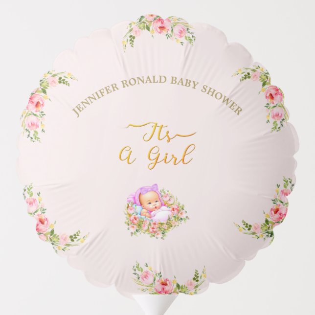Pink and Gold Flowers theme Baby girl baby shower  Balloon (Back)