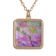 Pink and gold foil abstract art necklace