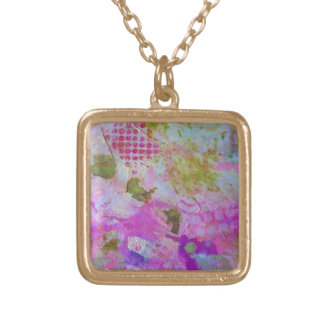 Pink and gold foil abstract art necklace