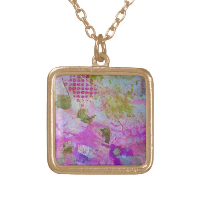 Pink and gold foil abstract art necklace (Front)