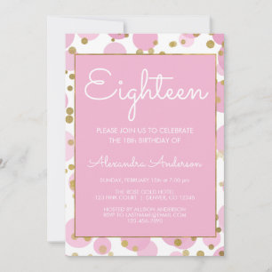 Pink and Gold Foil Confetti 18th Birthday Invitation