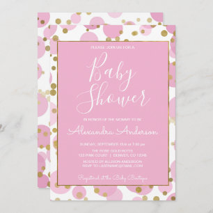 Pink and Gold Foil Confetti Girl's Baby Shower Invitation