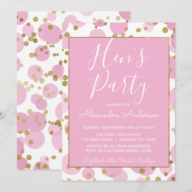 Pink and Gold Foil Confetti Hen's Party Invitation (Front/Back)