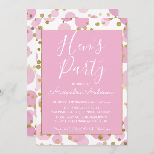 Pink and Gold Foil Confetti Hens Party Invitation