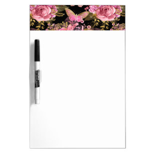 Pink and Gold Foil Floral Butterfly Pattern Dry Erase Board