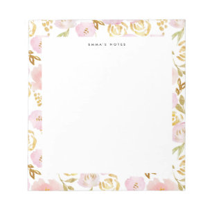 Pink and Gold Foil Floral Pattern Personalized Notepad
