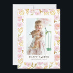Pink and Gold Foil Flowers Photo Happy Easter Holiday Card<br><div class="desc">Send your Easter greetings to family and friends with this customizable floral Easter card. It features watercolor pink and gold foil flowers. Personalize by adding a photo,  name,  year and other details. This pink floral Easter card is available in other cardstock.</div>