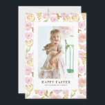 Pink and Gold Foil Flowers Photo Happy Easter Holiday Card<br><div class="desc">Send your Easter greetings to family and friends with this customizable floral Easter card. It features watercolor pink and gold foil flowers. Personalize by adding a photo,  name,  year and other details. This pink floral Easter card is available in other cardstock.</div>