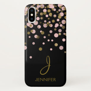 Pink and Gold Foil Girly Confetti Monogram iPhone X Case