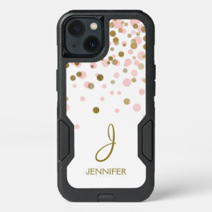 Pink and Gold Foil Girly Confetti Monogram iPhone 13 Case