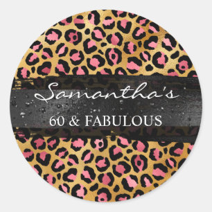Pink and Gold Foil Leopard 60 & Fabulous Classic Round Sticker