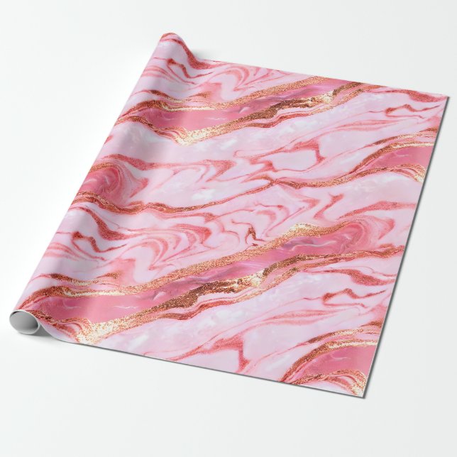 Pink and Gold Foil Marble Wrapping Paper (Unrolled)