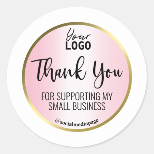 Pink And Gold Foil On White Thank You Logo Classic Round Sticker