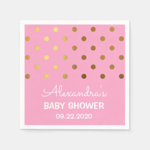 Pink and Gold Foil Polka Dot Baby Shower Napkins