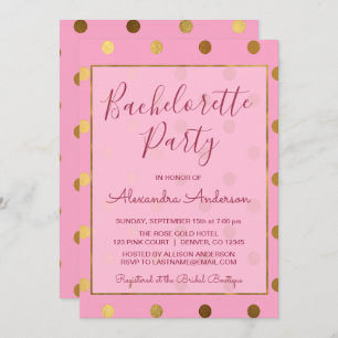 Pink and Gold Foil Polka Dot Bachelorette Party Invitation