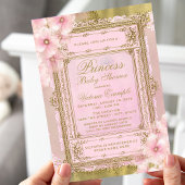 Pink and Gold Foil Princess Baby Shower Invitation