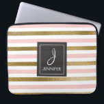 Pink and Gold Foil Stripe Elegant Monogram Laptop Sleeve<br><div class="desc">Pink and Faux Gold Foil Striped Elegant Monogram Case. This case can be customized to include your initial and full name.</div>