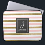 Pink and Gold Foil Stripe Elegant Monogram Laptop Sleeve<br><div class="desc">Pink and Faux Gold Foil Striped Elegant Monogram Case. This case can be customized to include your initial and full name.</div>