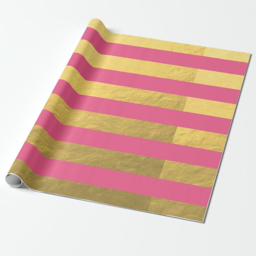 Pink and Gold Foil Stripes Printed Wrapping Paper