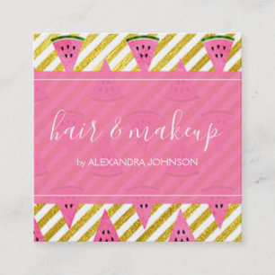 Pink and Gold Foil Summer Watermelon Fun Square Business Card