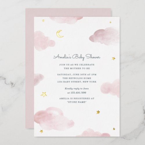 Pink and Gold Foil Sweet Dreams Baby Shower Invite