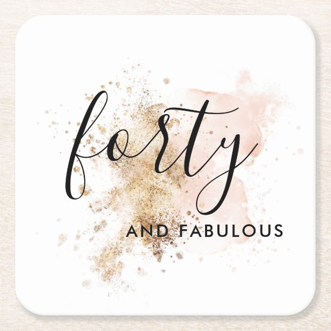 Pink And Gold Forty 40th Birthday  Square Paper Coaster (Front)
