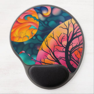 pink and gold full moon Tree Silhouette Gel Mouse Pad