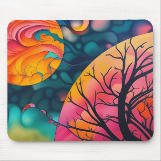 pink and gold full moon Tree Silhouette Mouse Pad