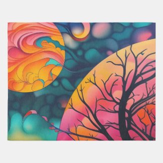 pink and gold full moon Tree Silhouette