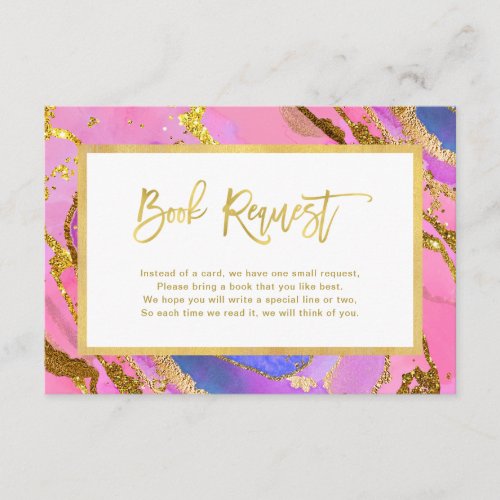 Pink and Gold Geode  Baby Shower Book Request Enclosure Card