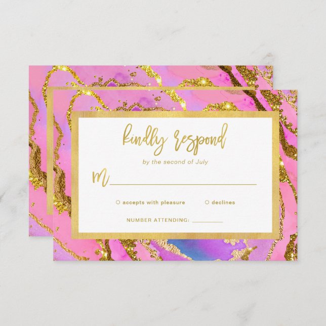 Pink and Gold Geode RSVP Card (Front/Back)