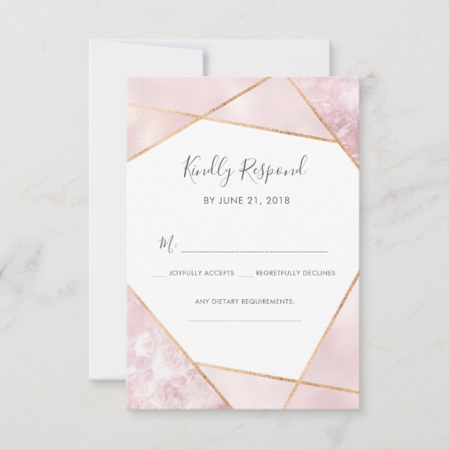 Pink and Gold Geometic RSVP cards (Front)