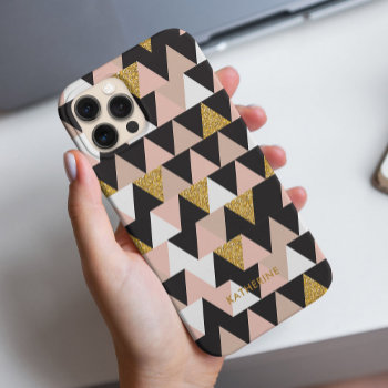 Pink And Gold Geometric Abstract Pattern Iphone 15 Pro Case by heartlocked at Zazzle
