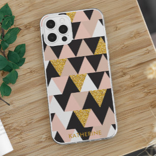 Pink and Gold Geometric Abstract Pattern iPhone 15 Pro Max Case