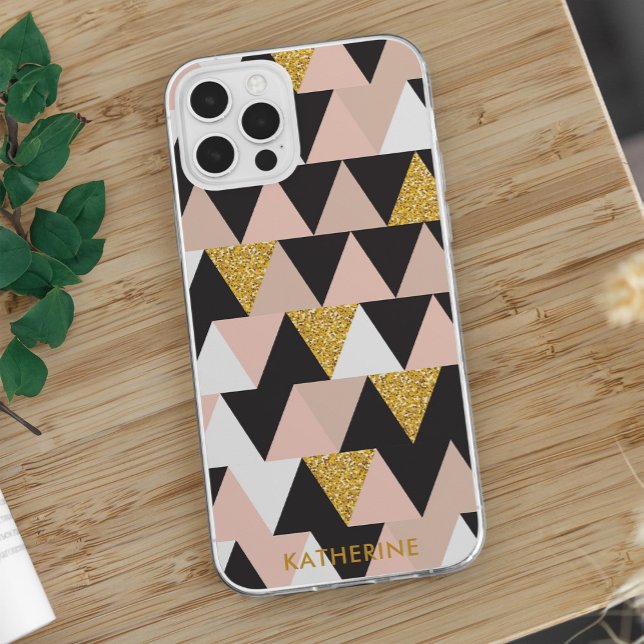 Pink and Gold Geometric Abstract Pattern iPhone 15 Pro Max Case (Creator Uploaded)