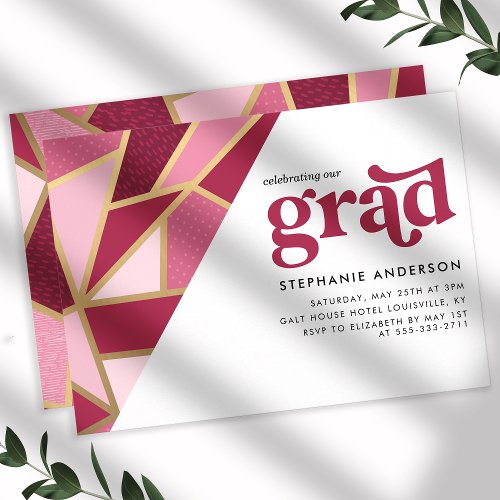 Pink And Gold Geometric Graduation Party Invitation