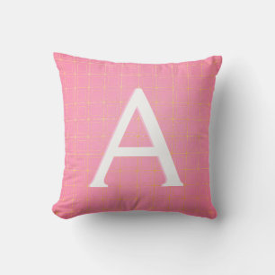 Pink and Gold Geometric Monogrammed Initial Accent Throw Pillow