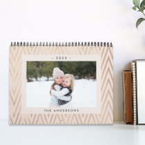 Pink and Gold Geometric Pattern 2025 Photo Calendar