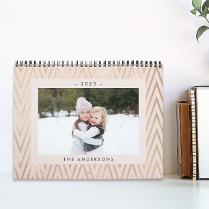 Pink and Gold Geometric Pattern 2025 Photo Calendar