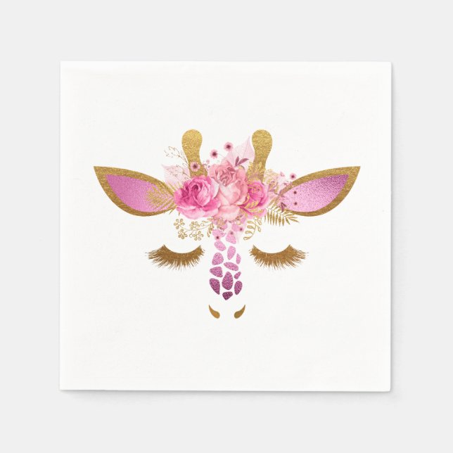 Pink and Gold Giraffe Napkins (Front)