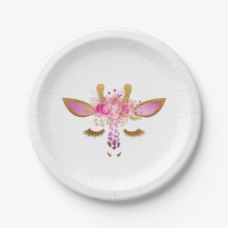 Pink and Gold Giraffe Paper Plates